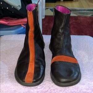 Camper Black and Orange Ankle Boots